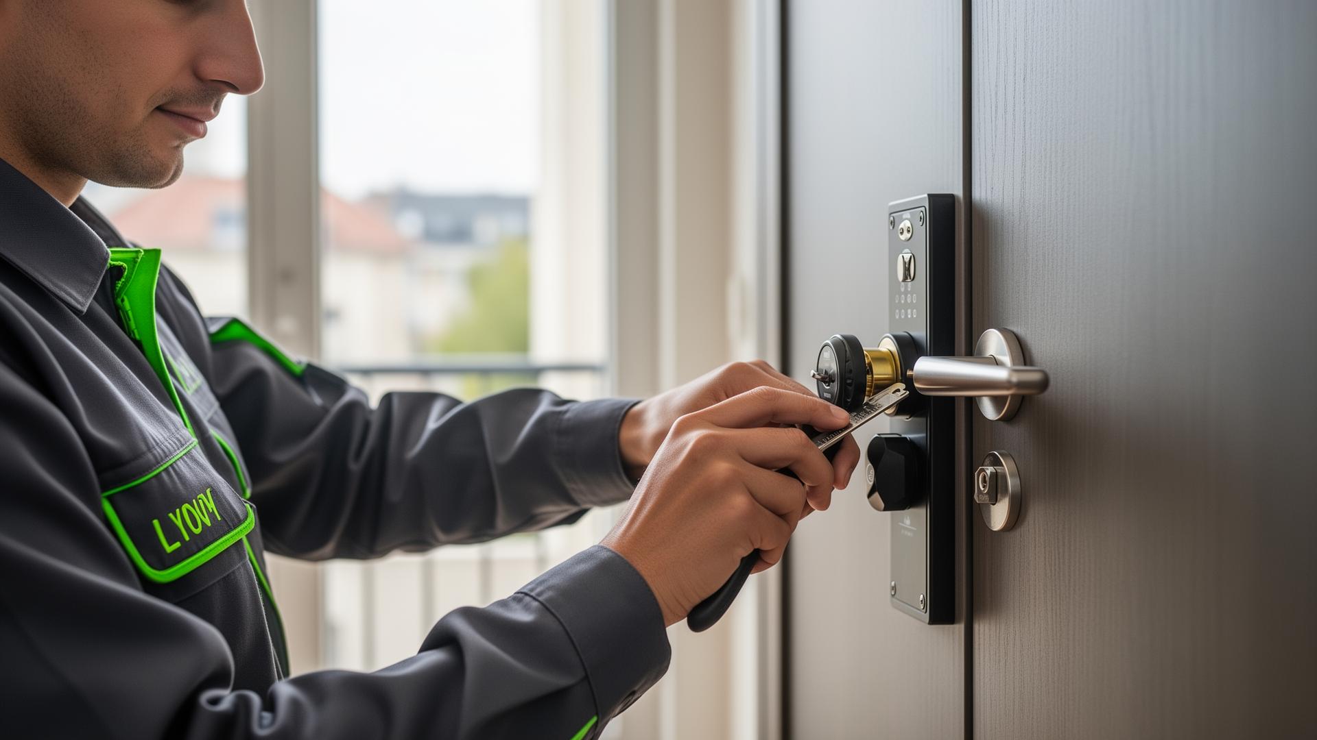 Serrurier professionnel intervenant sur une porte à Lyon